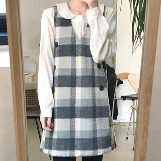 Checked Wool Blend Mini Pinafore Dress Light Khaki - One Size