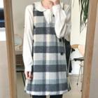 Checked Wool Blend Mini Pinafore Dress Light Khaki - One Size