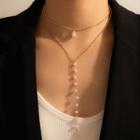 Faux Pearl Layered Necklace 16348 - Gold - One Size