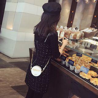 Long-sleeve Mock-neck Knit Top / Tweed Pinafore Dress / Set