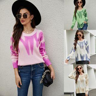 Long Sleeve Round Neck Two Tone Knit Top