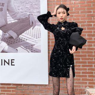 Mandarin Collar Star-cutout Mini Bodycon Dress