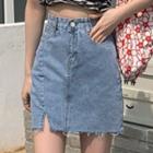 High-waist A-line Slit Denim Miniskirt