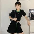 Short-sleeve Two Tone Cropped T-shirt / Shorts