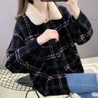 Collared Plaid Knit Jacket