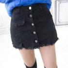 Inset Shorts Frayed Buttoned Mini Skirt