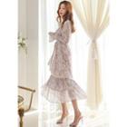 Lace-trim Floral Print Chiffon Dress With Sash