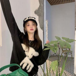 Round-neck Woolen Oversize Sweater Black - One Size