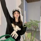 Round-neck Woolen Oversize Sweater Black - One Size