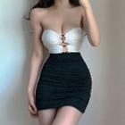 Strapless Sweetheart Two Tone Hoop Accent Mini Dress