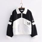 Panda Embroidery Two Tone Zipped Jacket