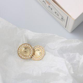 Faux Pearl Alloy Disc Earring 1 Pair - Earrings - Gold - One Size