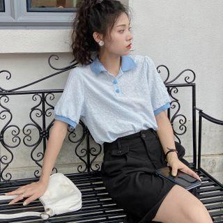 Balloon-sleeve Shirred Collared Blouse
