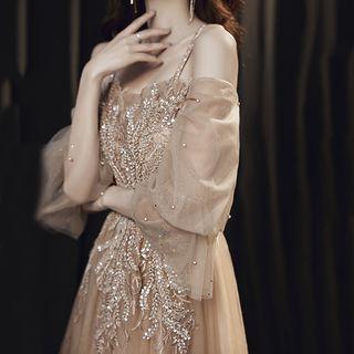 Spaghetti-strap Sequin Maxi A-line Evening Gown