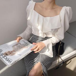 Sweetheart-neck Zip-back Flounced Top