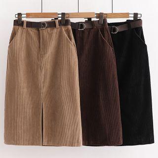 Set: Corduroy Midi Skirt + Belt