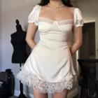 Lace Trim Ribbed A-line Mini Dress