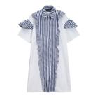 Short-sleeve Striped Shirt Dress Blue - One Size