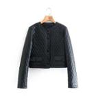 Faux Leather Quilted Cropped Button Jacket