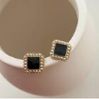 Faux Pearl Square Stud Earring 1 Pair - Black & Gold - One Size