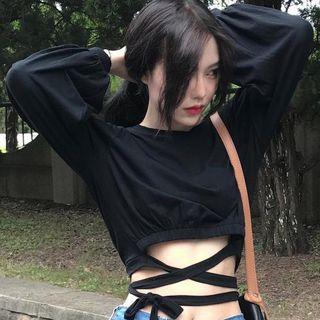 Criss Cross Cropped Long Sleeve T-shirt