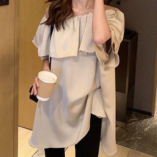 Off-shoulder Ruffled Blouse Khaki - One Size