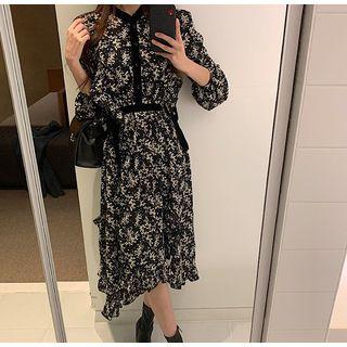Long-sleeve Floral A-line Dress Floral - One Size