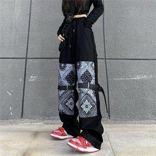 Print Cargo Wide-leg Pants