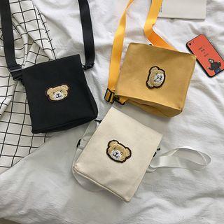 Embroidered Bear Canvas Crossbody Bag