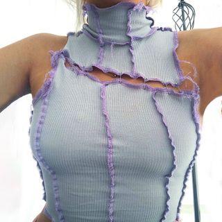 Mock-turtleneck Paneled Safety Pin Tank Top