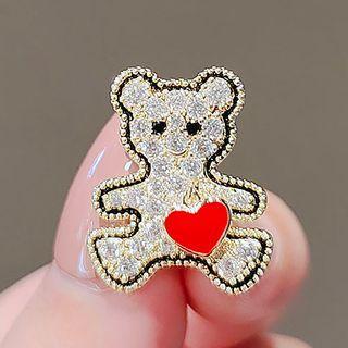 Bear Heart Rhinestone Alloy Brooch Ly1685 - Gold - One Size