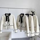 Tie-neck Contrast Trim Button-up Jacket