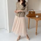 Accordion-pleat Tulle Long Skirt Light Beige - One Size