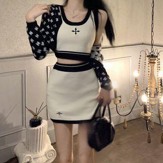 Cross Sleeveless Top / Cardigan / Pencil Skirt