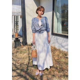 Puff-sleeve A-line Cotton Dress