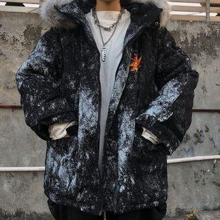 Leaf Print Hooded Padded Coat