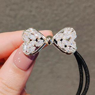Rhinestone Bow Hair Tie Ly428 - Gold & Black - One Size