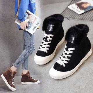 Furry Trim Hidden Wedge High-top Sneakers