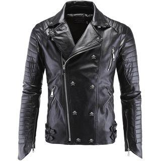 Skull Studded Faux Leather Jacket