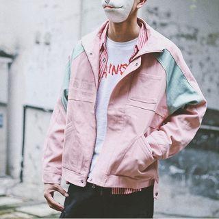 Printed Color-block Cargo Jacket