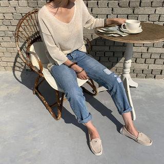 3/4-sleeve Summer Sweater Light Beige - One Size