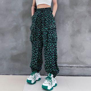 High Waist Floral Print Cargo Pants