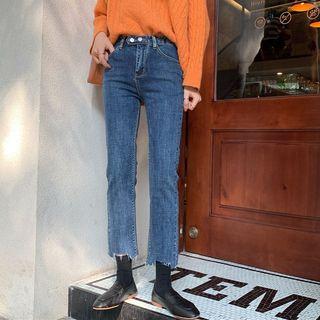 Frayed Straight-leg Cropped Jeans