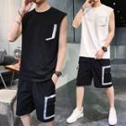Set: Contrast Trim Tank Top + Wide Leg Shorts