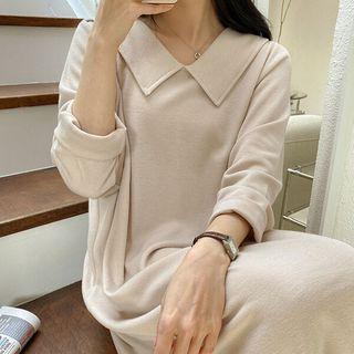 Sailor-collar Textured Long Dress