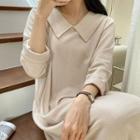 Sailor-collar Textured Long Dress