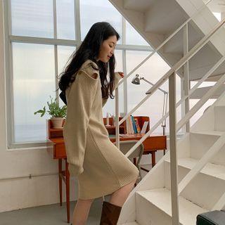 Detachable-sleeve Knit Shift Dress