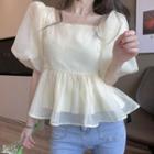 Square-neck Mesh Bow Cropped Blouse