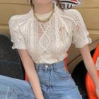Short-sleeve Distressed Crochet Knit Top