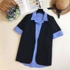 Set: Pinstriped Short-sleeve Shirt + Short-sleeve Blazer
